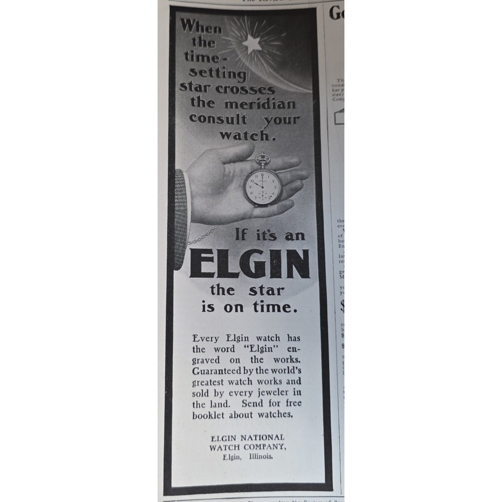Vintage 1903 Elgin National Watch Company Print Ad Celestial Star Pocket Watch